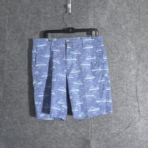 Vineyard Vines All Over Boat Print Shorts Mens Size 32 Blue Cotton Blend Casual